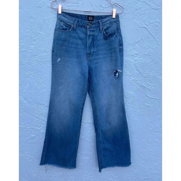 BDG Urban Outfitters Womens Wide Leg Distressed Fringe Denim Jeans Blue Sz 27 - Picture 1 of 14